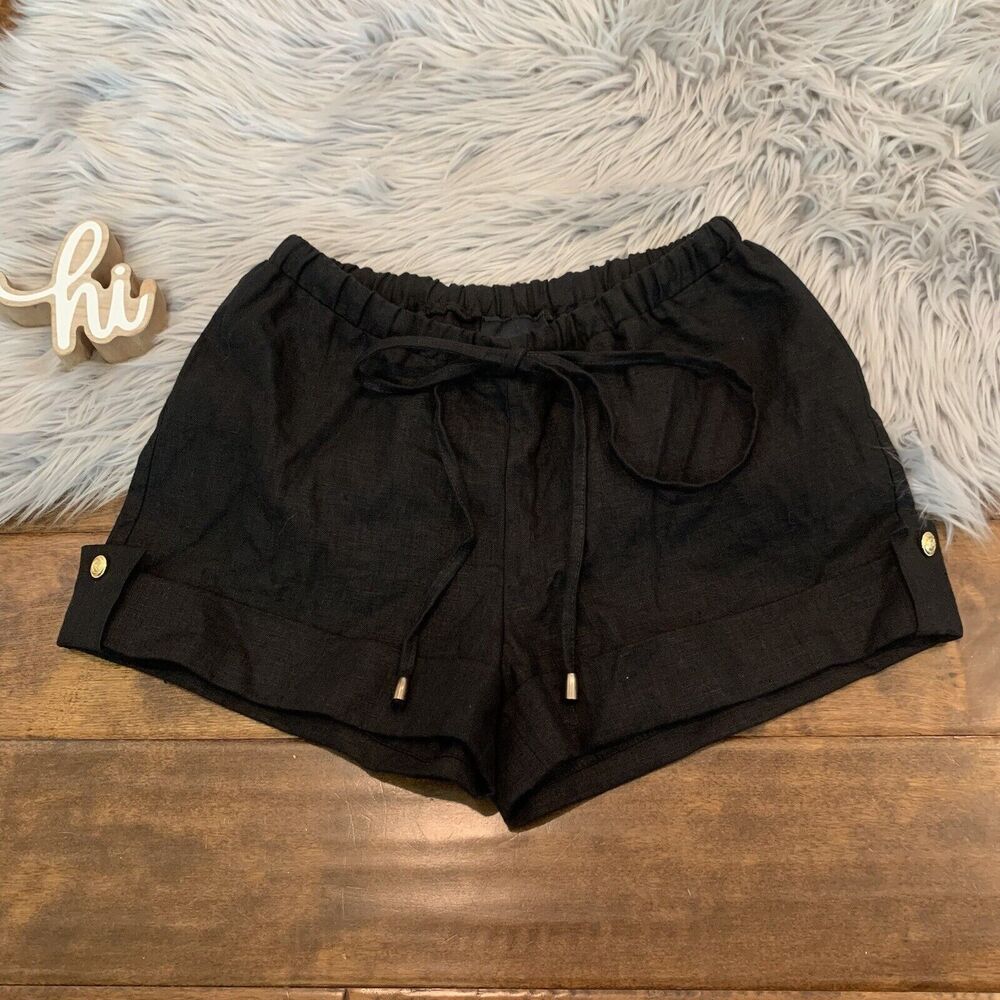 Analili Womens Shorts Black Linen Tie Waist Size XS